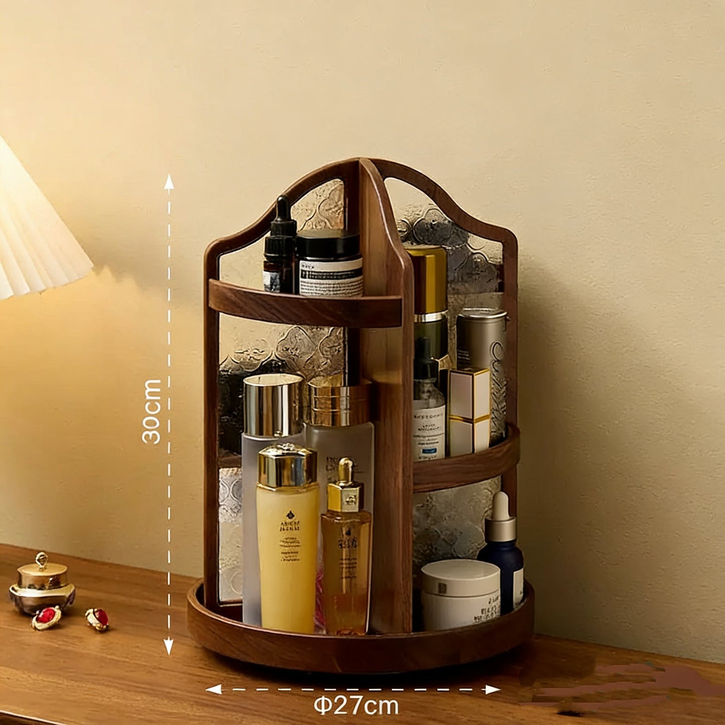 Charlotte Solid Walnut Rotating Makeup Storage Organizer