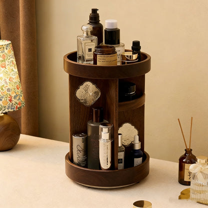 Charlotte Solid Walnut Rotating Makeup Storage Organizer
