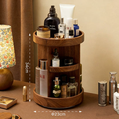 Charlotte Solid Walnut Rotating Makeup Storage Organizer