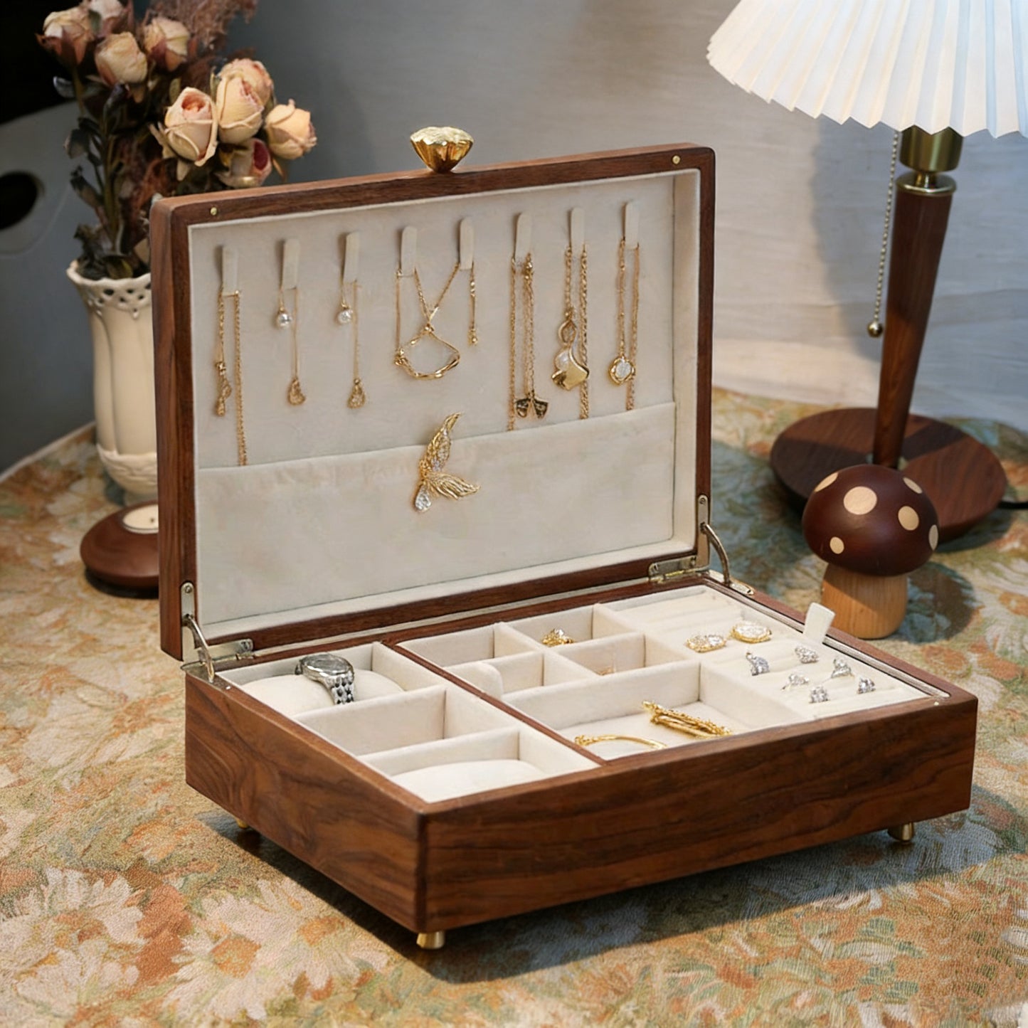 Annette Walnut Double-Layer Jewelry Box