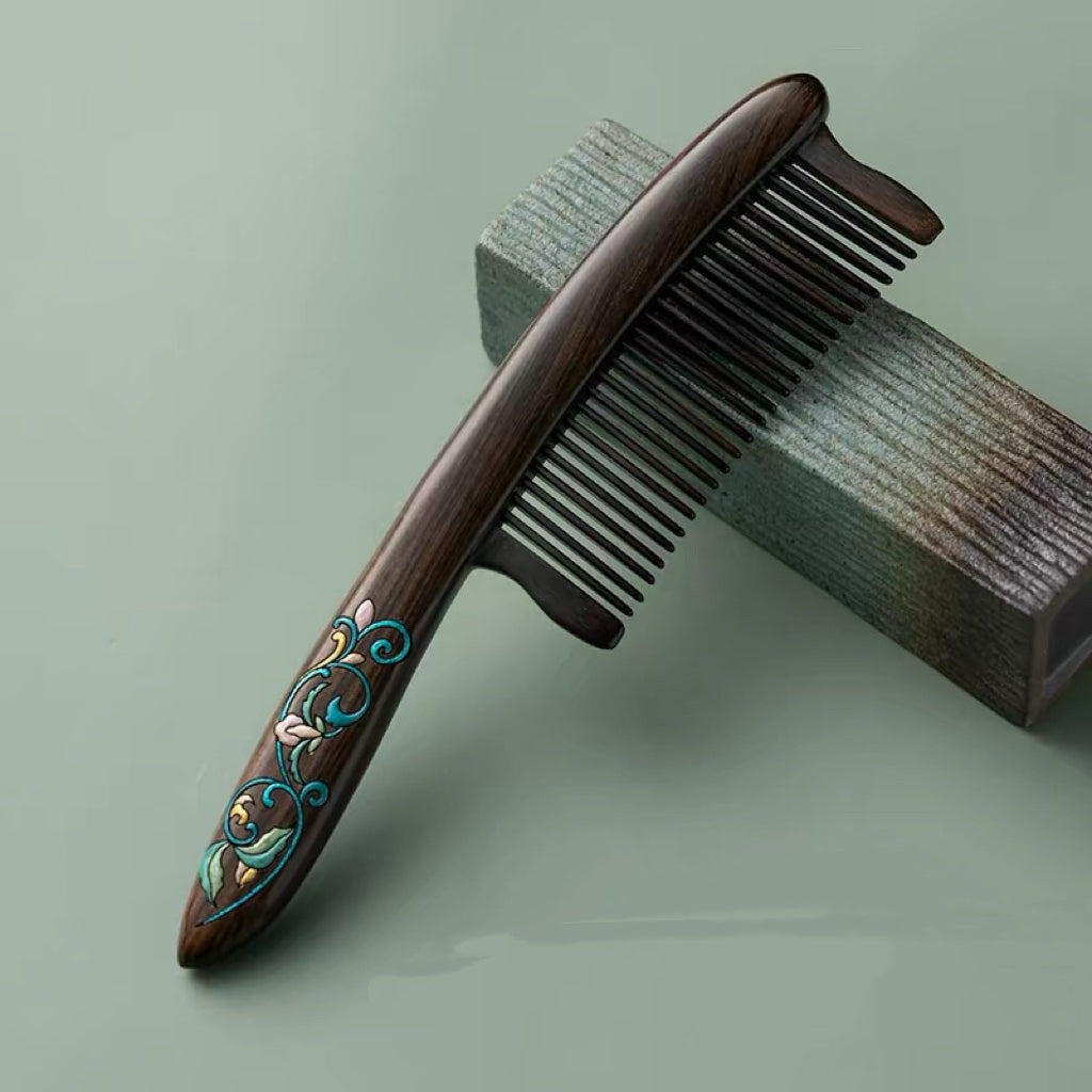 Megan handgeschilderde houten kam met fijne tanden
