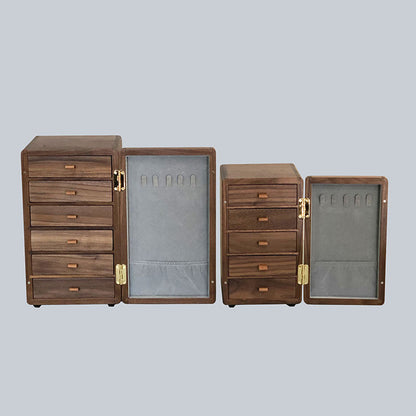 Jewelry box with organized earrings and necklaces inside