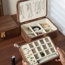 Lunaria Retro Black Walnut Jewelry Box with necklaces displayed