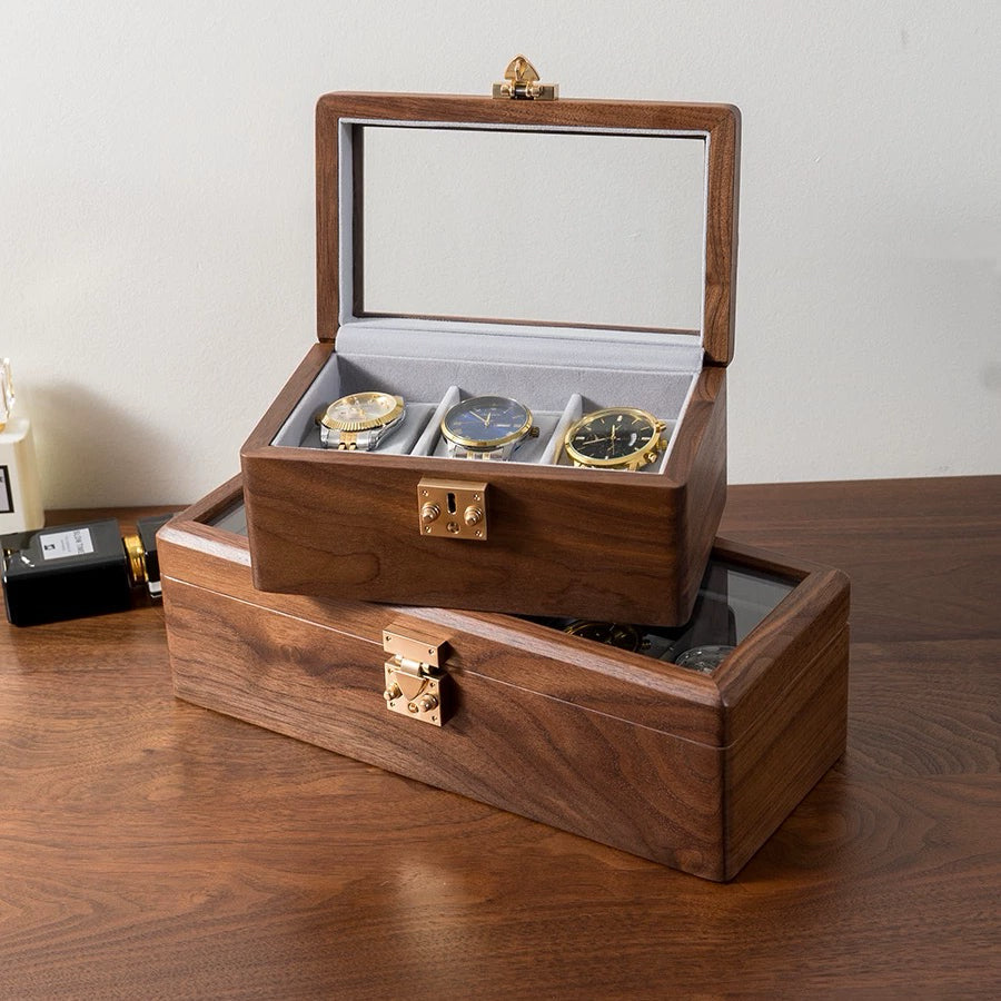 Minimalist walnut watch storage box for collectors
