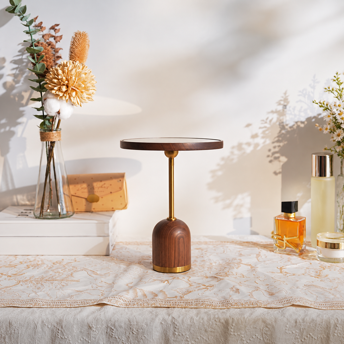 Nola Walnut Rotating Tabletop Mirror