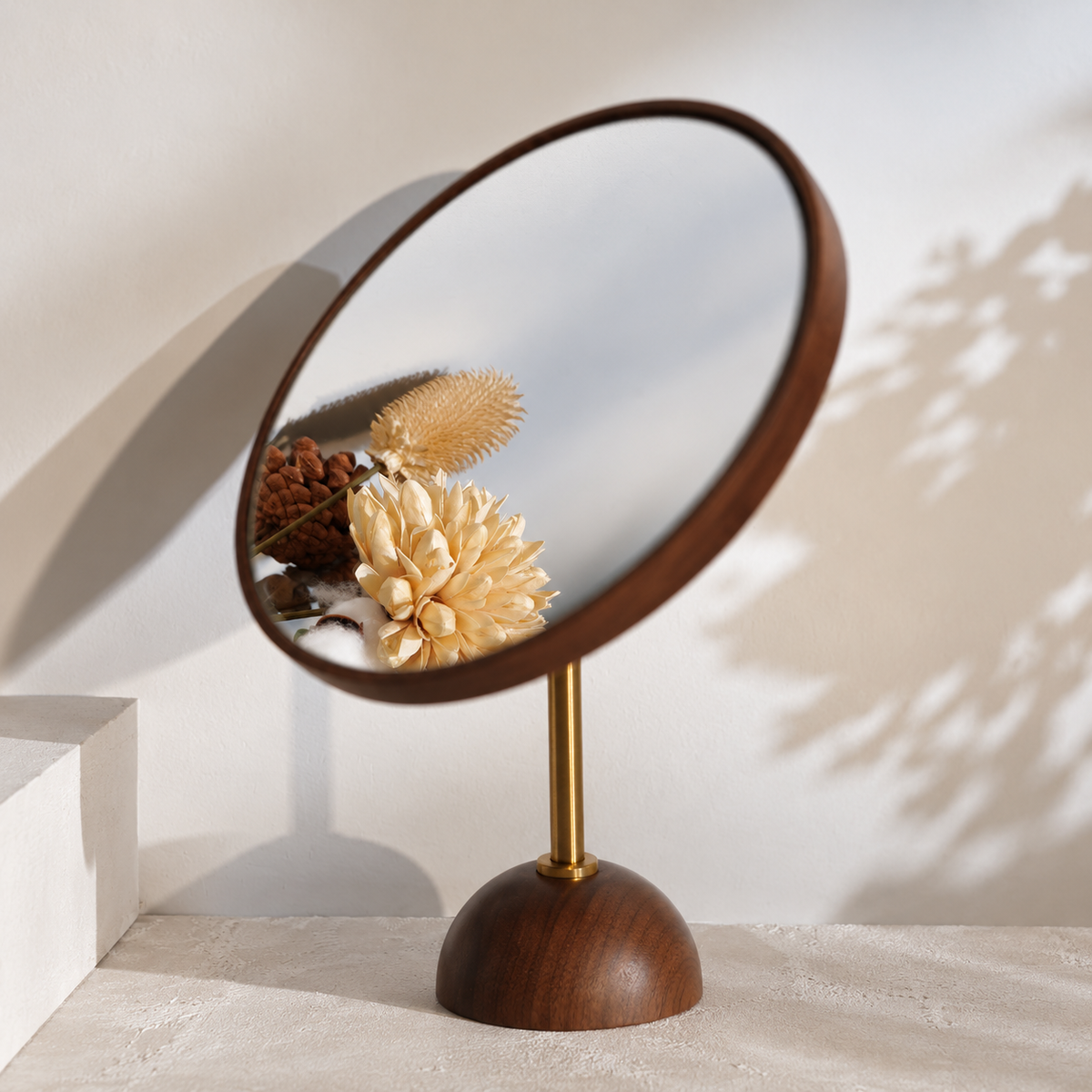Nola Walnut Rotating Tabletop Mirror