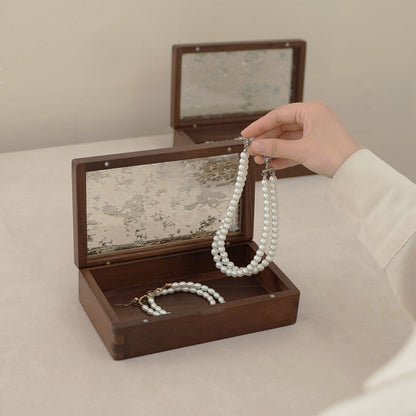 Premium solid walnut jewelry box with laminated art glass top