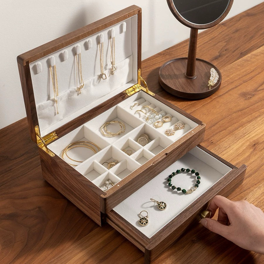 Serenna Solid Walnut Two-Tier Jewelry Box