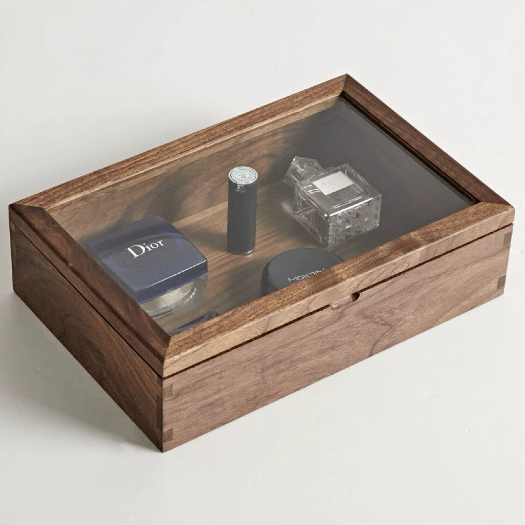 Naomi Schmuckbox aus massivem Holz mit Glasdeckel
