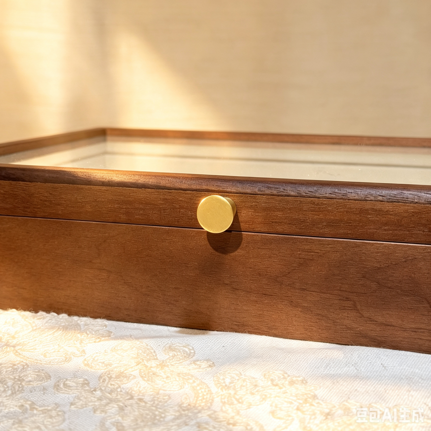 Portagioie Ruth in legno massello con coperchio in vetro