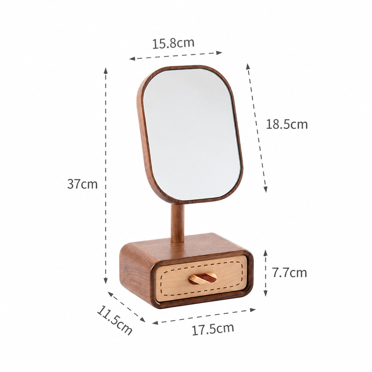 Iris Solid Walnut Rotating Tabletop Mirror with Drawer
