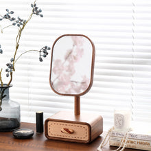 Iris Solid Walnut Rotating Tabletop Mirror with Drawer