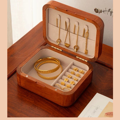 Luvie Cofre de joyería retro de nogal y palo de rosa