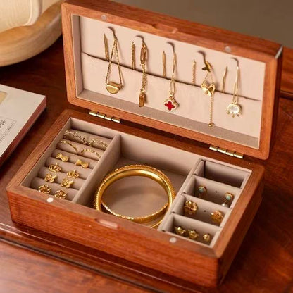 Luvie Cofre de joyería retro de nogal y palo de rosa