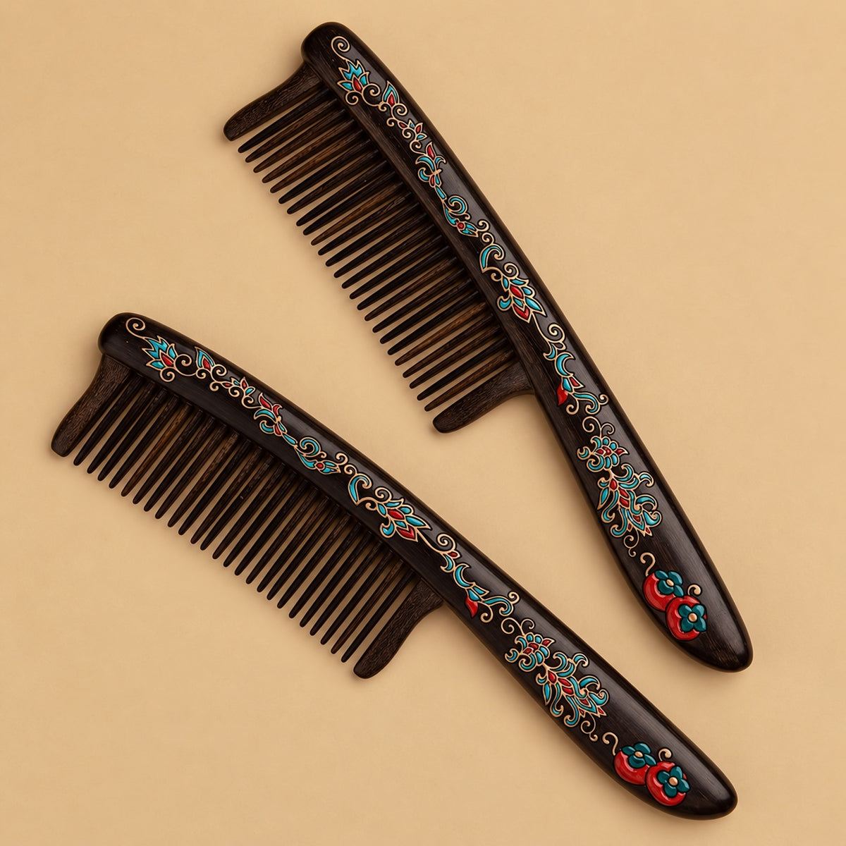 Livia Hand-Painted Solid Wood Fine-Tooth Comb