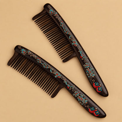 Livia Hand-Painted Solid Wood Fine-Tooth Comb