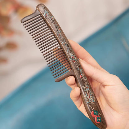Livia Hand-Painted Solid Wood Fine-Tooth Comb