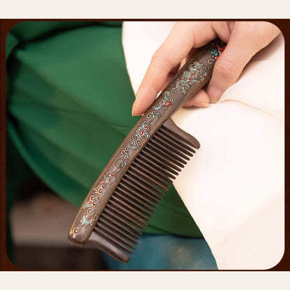Livia Hand-Painted Solid Wood Fine-Tooth Comb