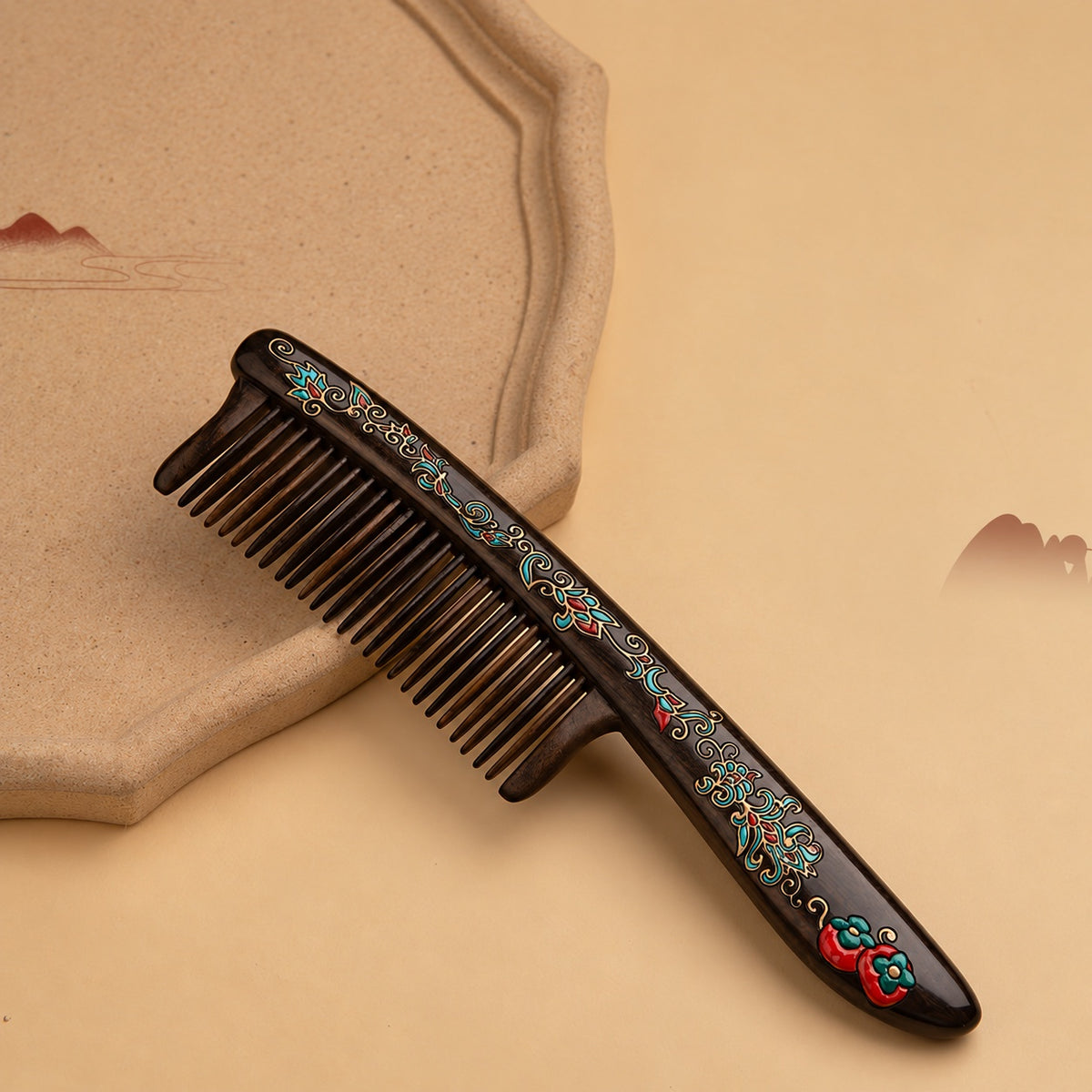 Livia Hand-Painted Solid Wood Fine-Tooth Comb