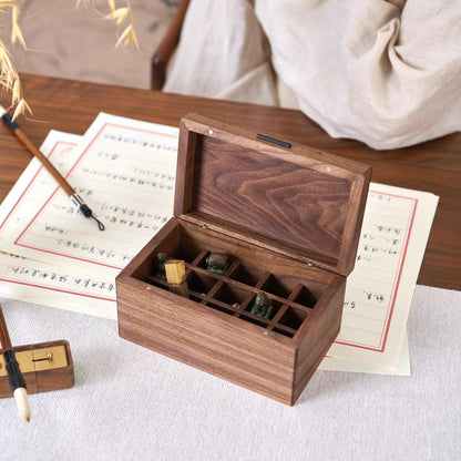 Emily Solid Walnut Storage Box for Essential Oils & Lipsticks