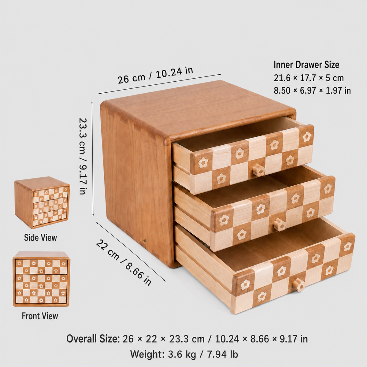 Dahlia Solid Wood 3-Drawer Storage Cabinet