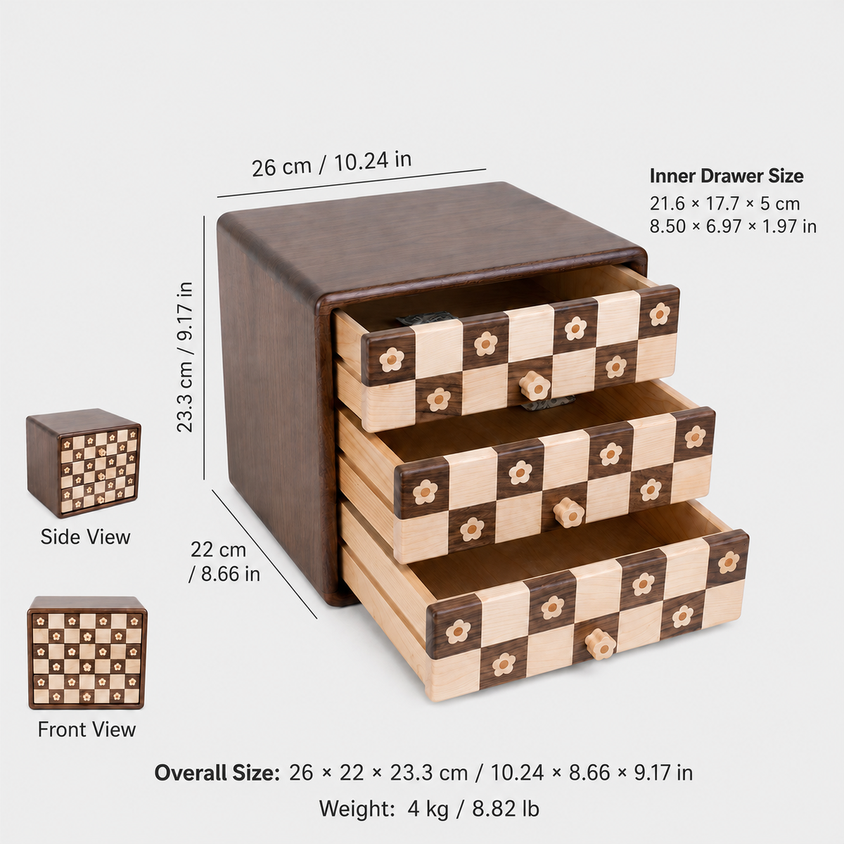 Dahlia Solid Wood 3-Drawer Storage Cabinet