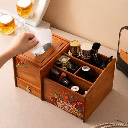 Lilia Hand-Painted Makeup Organizer with Tissue Box