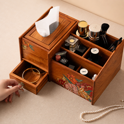 Lilia Hand-Painted Makeup Organizer with Tissue Box