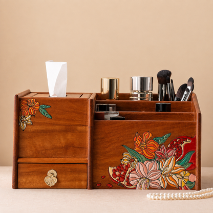 Lilia Hand-Painted Makeup Organizer with Tissue Box