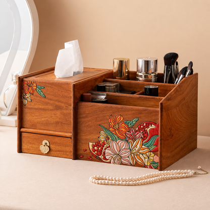 Lilia Hand-Painted Makeup Organizer with Tissue Box